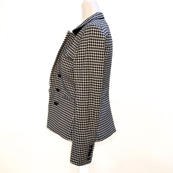Veronica Beard Cottage Double Breasted Blazer Gingham Size 2 Black White Jacket - Picture 7 of 11